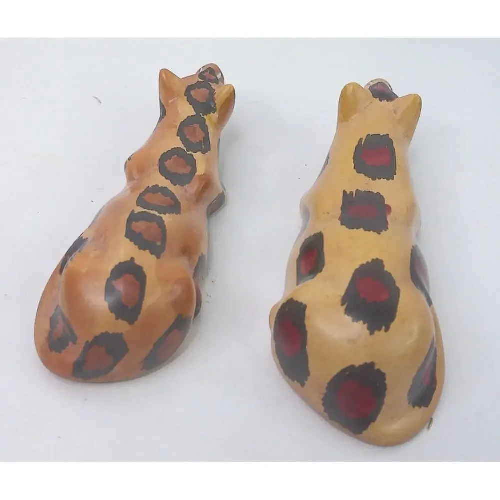 Vintgae Cheetah Or Leopard Set Soapstone Handmade Kenya Lot of 2
